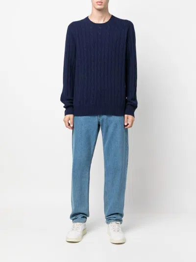 Polo Ralph Lauren Classic Knit Sweater With Ribbed Cuffs And Hem In Blue