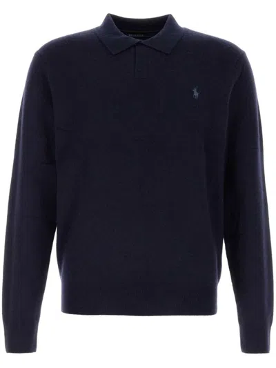 Polo Ralph Lauren Long Sleeves Wool Polo Shirt In Blue
