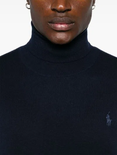 Polo Ralph Lauren Turtleneck Black Wool Long Sleeve Pullover In Blue