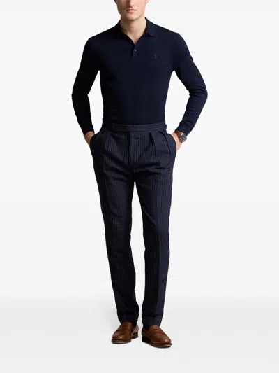 Polo Ralph Lauren Tailored Wool Pullover With Classic Polo Collar In Blue