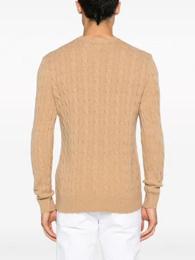 Polo Ralph Lauren Beige Cable Knit Crewneck Sweater With Pony Embroidery On The Front In Wool And Cashmere Man In Nude