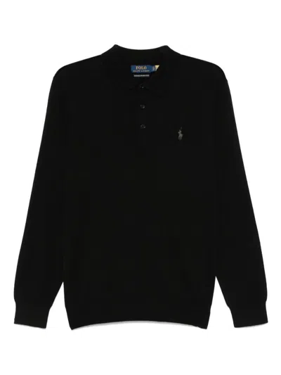 Polo Ralph Lauren Wool Slim Fit Sweater With Logo Embroidery In Black