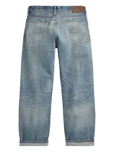 Rrl Distressed Patchwork Jeans In Blue