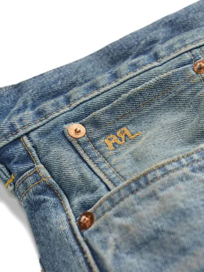 Rrl Distressed Patchwork Jeans In Blue