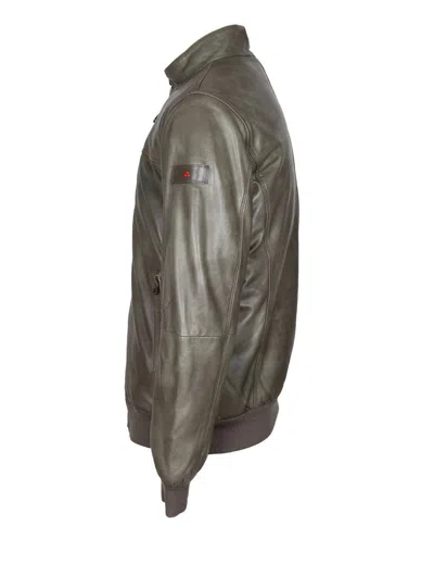 Peuterey Leather Bomber Jacket In Green