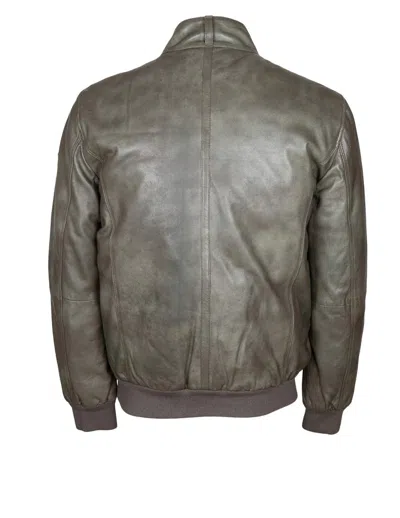 Peuterey Leather Bomber Jacket In Green