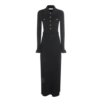 Self-portrait Long Black Ribbed Knit Dress In Black