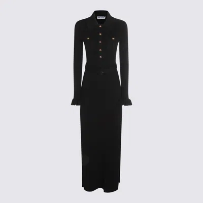 Self-portrait Long Black Ribbed Knit Dress In Black