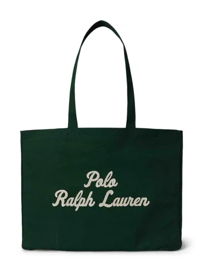 Polo Ralph Lauren Cotton Logo Tote Bag In Green