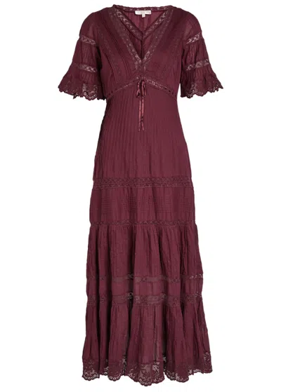 Loveshackfancy Marlowe Lace-detail Cotton Midi Dress In Burgundy In Burgundy