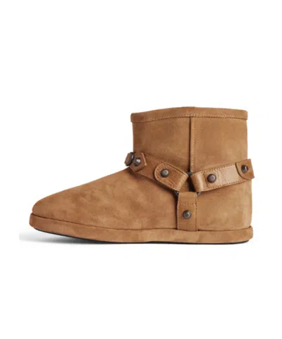 Balenciaga Alaska Studded Leather-trimmed Fleece-lined Suede Ankle Boots In Brown