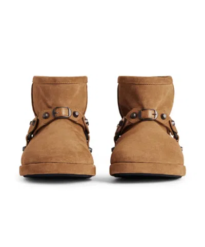 Balenciaga Alaska Studded Leather-trimmed Fleece-lined Suede Ankle Boots In Brown