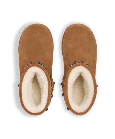 Balenciaga Alaska Studded Leather-trimmed Fleece-lined Suede Ankle Boots In Brown