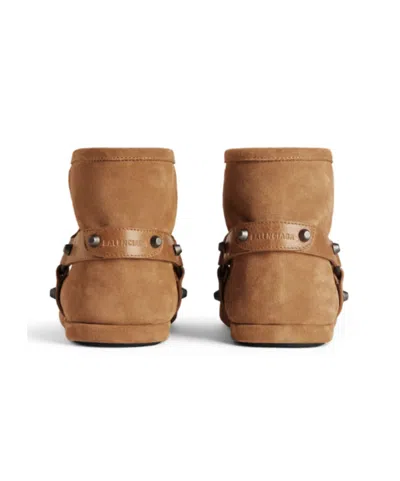 Balenciaga Alaska Studded Leather-trimmed Fleece-lined Suede Ankle Boots In Brown