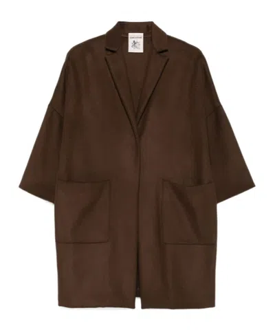 Semicouture Lapel Wide-sleeved Coat In Brown