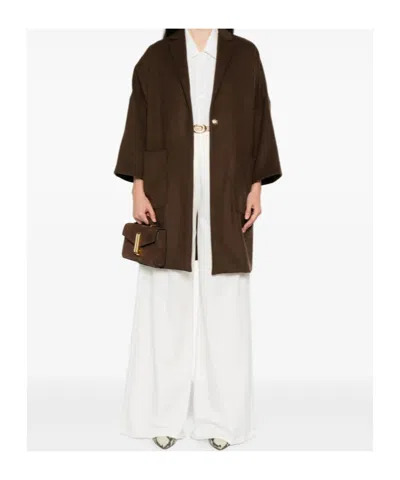 Semicouture Lapel Wide-sleeved Coat In Brown