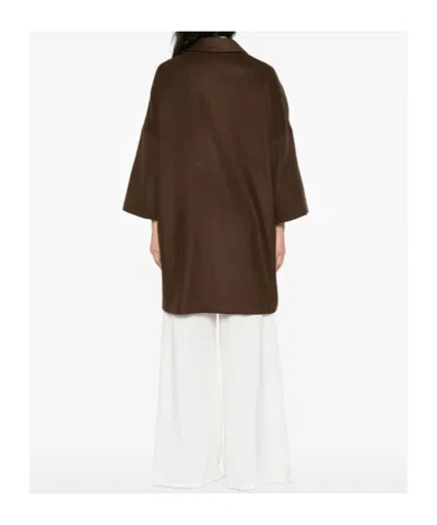 Semicouture Lapel Wide-sleeved Coat In Brown