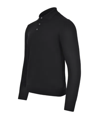 Tagliatore Palmer Long-sleeved Knitted Polo Shirt In Black