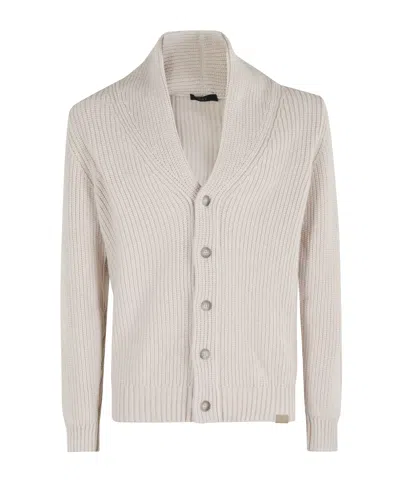 Fay Shawl-collar Cardigan With Shirred V-neck In Neutral