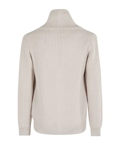 Fay Shawl-collar Cardigan With Shirred V-neck In Neutral