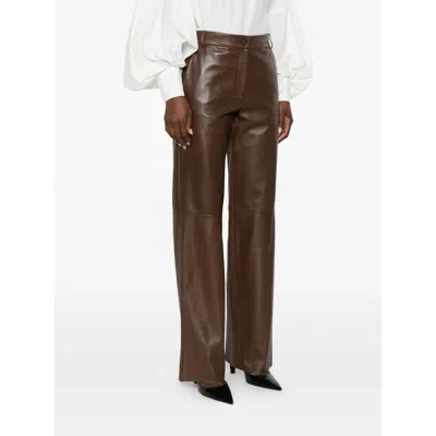 Antonelli Leather Straight-leg Trousers In Brown