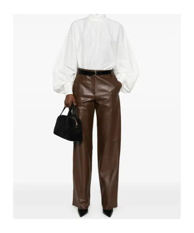 Antonelli Leather Straight-leg Trousers In Brown