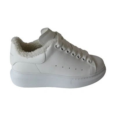 Alexander Mcqueen Leather Fur Trim Sneakers White In White
