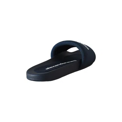 Alexander Wang Logo Print Textured Fabric Slides Blue In Blue