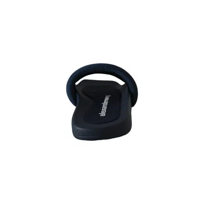 Alexander Wang Logo Print Textured Fabric Slides Blue In Blue