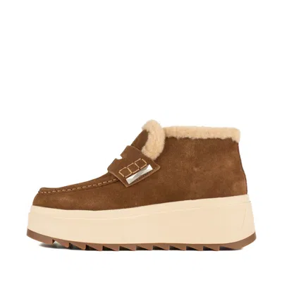 Ash Suede Ankle Boot With Shearling Lining And Platform Sole In Brown