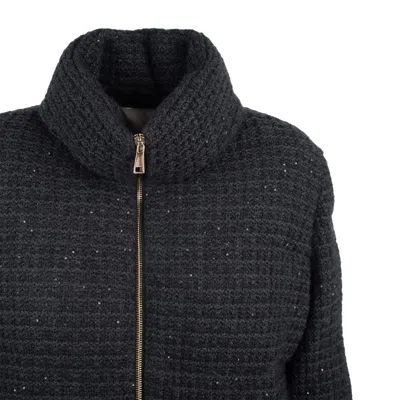 Fabiana Filippi Wool And Silk Down Jacket With Sequins In Black