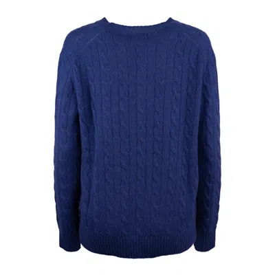 Ralph Lauren Blue Wool And Cashmere Cable-knit Crew Neck Over Sweater In Blue
