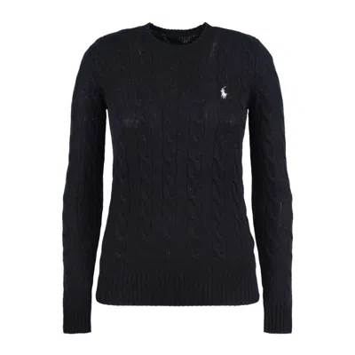 Ralph Lauren Classic Black Wool And Cashmere Cable Crew Neck Sweater In Blue