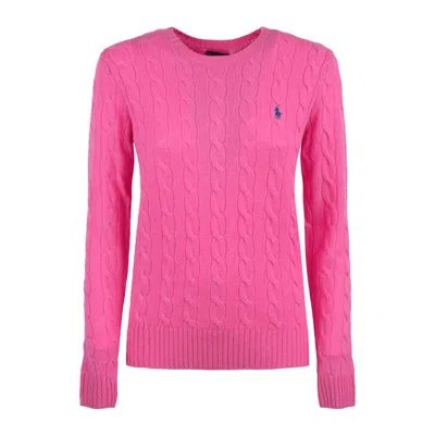 Ralph Lauren Fuchsia Wool And Cashmere Cable-knit Crew-neck Sweater In Pink