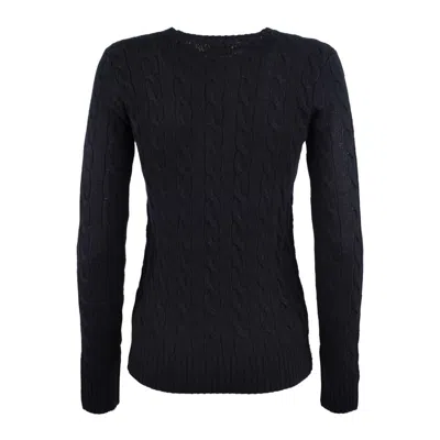 Ralph Lauren Classic Black Wool And Cashmere Cable Crew Neck Sweater In Blue