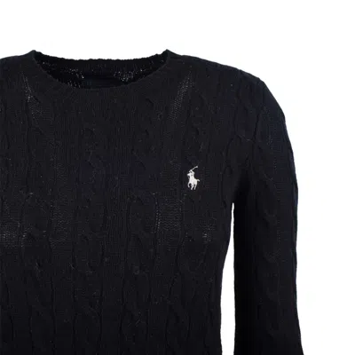 Ralph Lauren Classic Black Wool And Cashmere Cable Crew Neck Sweater In Blue