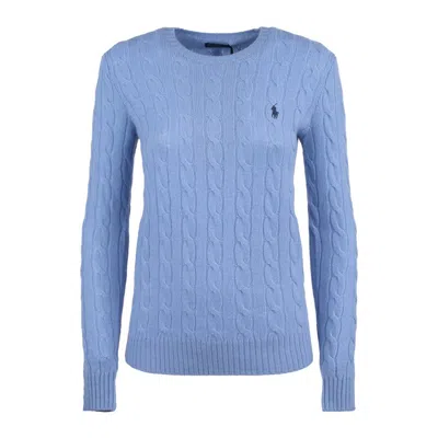 Ralph Lauren Light Blue Wool And Cashmere Cable Crew Neck Sweater In Blue