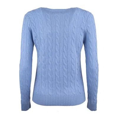 Ralph Lauren Light Blue Wool And Cashmere Cable Crew Neck Sweater In Blue