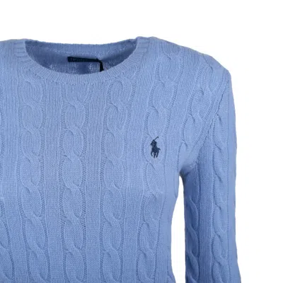 Ralph Lauren Light Blue Wool And Cashmere Cable Crew Neck Sweater In Blue