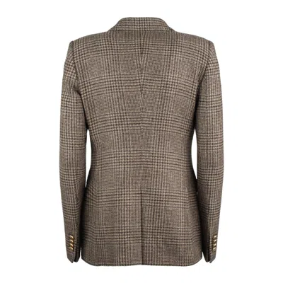 Tagliatore Prince Of Wales Double-breasted Blazer In Virgin Wool Cashmere Blend In Gray