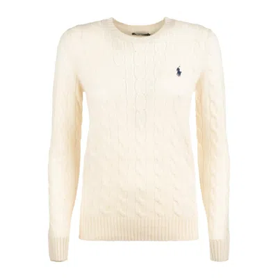 Ralph Lauren White Wool And Cashmere Cable-knit Crew-neck Sweater In Orange