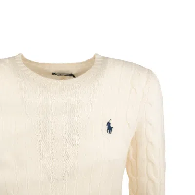 Ralph Lauren White Wool And Cashmere Cable-knit Crew-neck Sweater In Orange