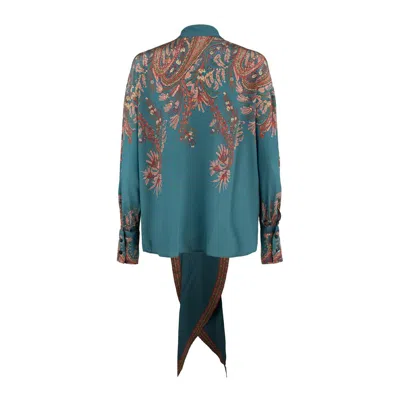 Etro Silk Blouse With Placed Print In Blue
