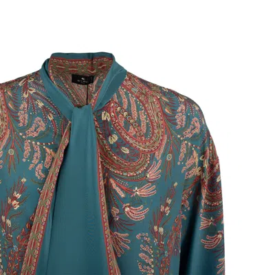 Etro Silk Blouse With Placed Print In Blue