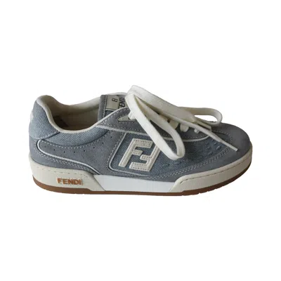 Fendi Match Denim Fabric Low Top Sneakers Grey In Gray