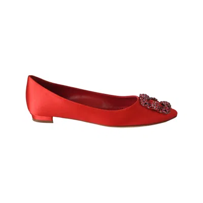Manolo Blahnik Hangisi Buckle Embellished Flat Shoes In Red