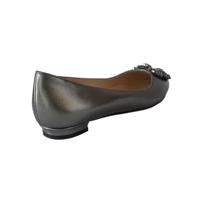 Manolo Blahnik Hangisi Graphite Satin Embellished Flats Grey In Metallic