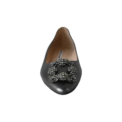 Manolo Blahnik Hangisi Graphite Satin Embellished Flats Grey In Metallic