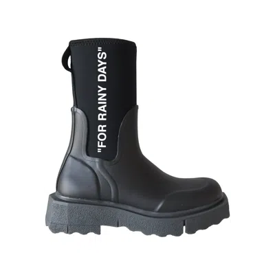 Off-white Sponge Black Logo-print Rain Boots In Black White