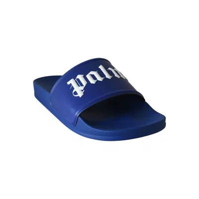Palm Angels Logo-print Sliders Blue In Blue